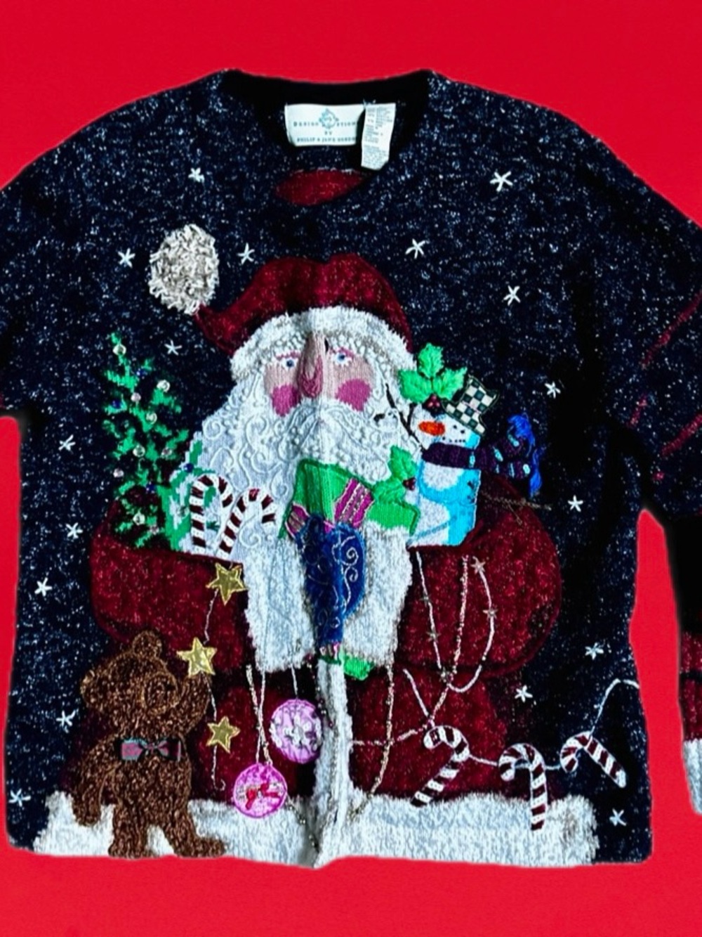 Design Options ~ Medium ~ Embroidery Santa Claus W/Rhinestones & Beaded Sweater